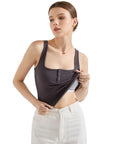 Ribbed Button Square Neck Tank Top-SUUKSESS-SUUKSESS