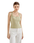 Ribbed Button Square Neck Tank Top-SUUKSESS-Green-XS-SUUKSESS