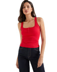 Ribbed Button Square Neck Tank Top-SUUKSESS-SUUKSESS