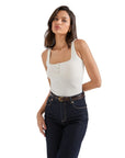 Ribbed Button Square Neck Tank Top-SUUKSESS-SUUKSESS