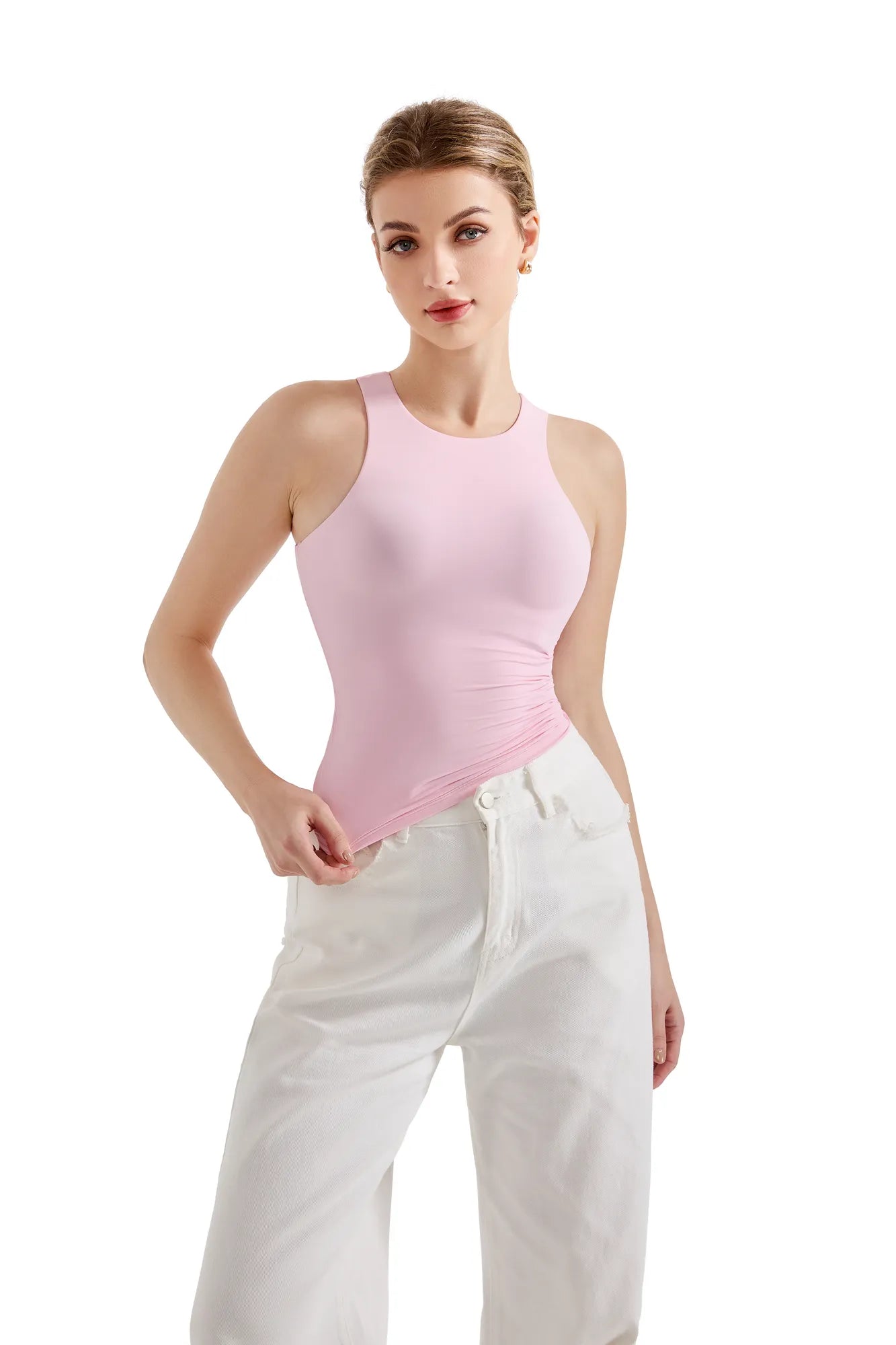 Buttery Soft High Neck Tank Top-Clothing-SUUKSESS-Pink-XS-SUUKSESS