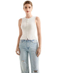 Button Style Cotton Ribbed Sleeveless Top-SUUKSESS-White-XS-SUUKSESS