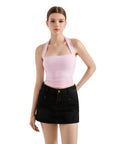 Buttery Soft Square Neck Halter Tank Top-SUUKSESS-Pink-XS-SUUKSESS