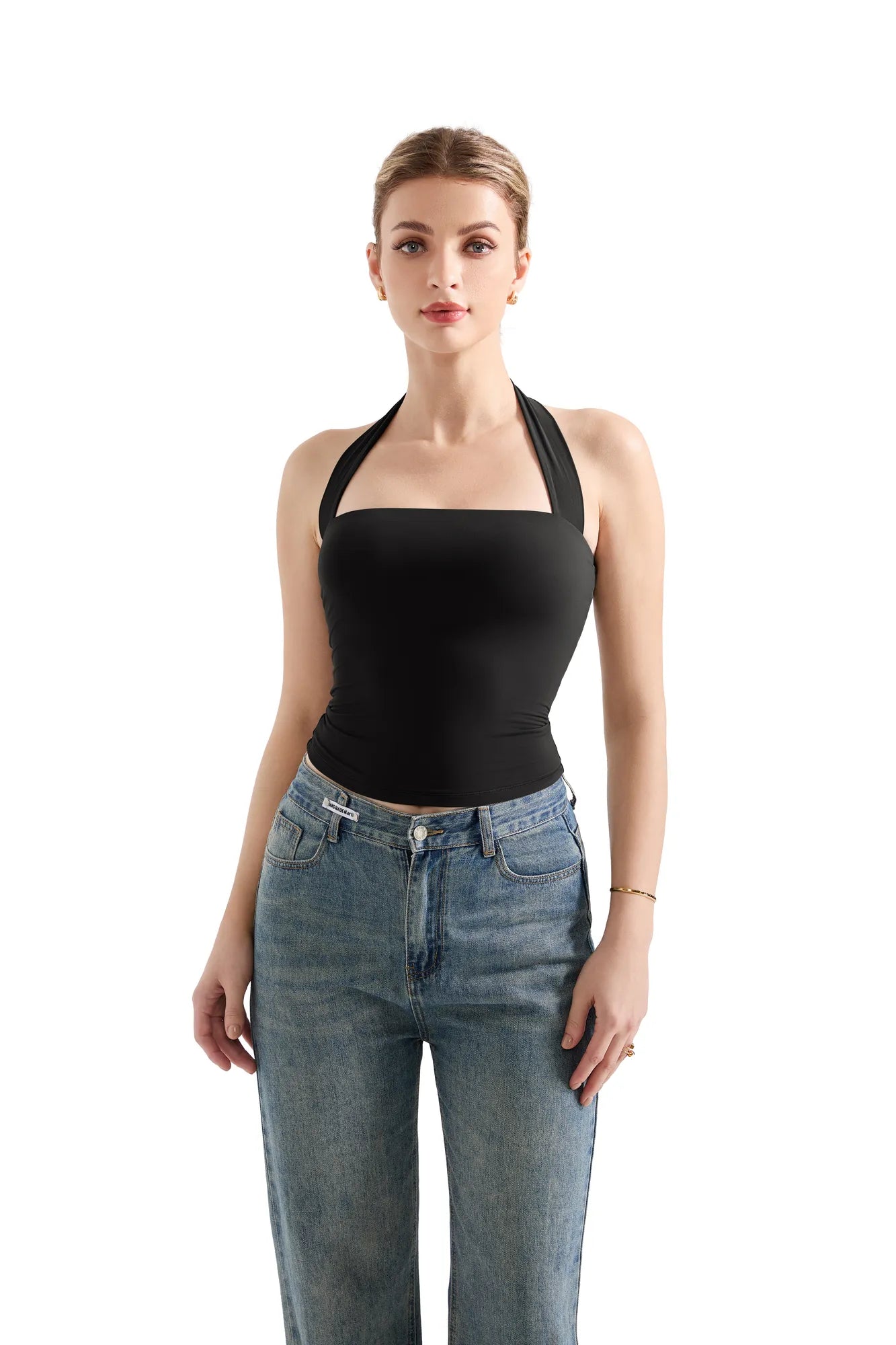 Buttery Soft Square Neck Halter Tank Top-SUUKSESS-Black-XS-SUUKSESS