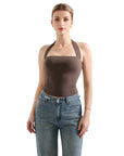 Buttery Soft Square Neck Halter Tank Top-SUUKSESS-Brown-XS-SUUKSESS