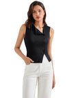 Sleeveless Off-Center Button Shirt-SUUKSESS-Black-XS-SUUKSESS