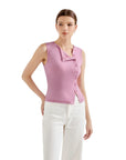 Sleeveless Off-Center Button Shirt-SUUKSESS-Pink-XS-SUUKSESS