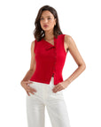 Sleeveless Off-Center Button Shirt-SUUKSESS-Red-XS-SUUKSESS