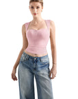 Buttery Soft Heart Neck Tank Top-SUUKSESS-Pink-XS-SUUKSESS