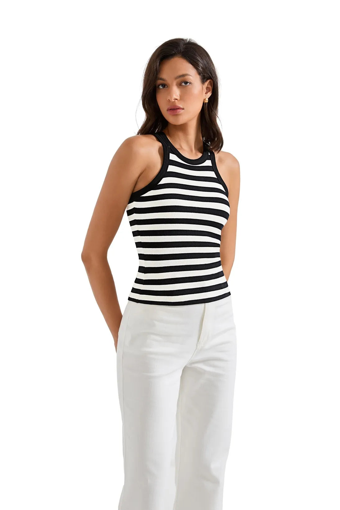 Cotton Ribbed Crew Neck Tank Top