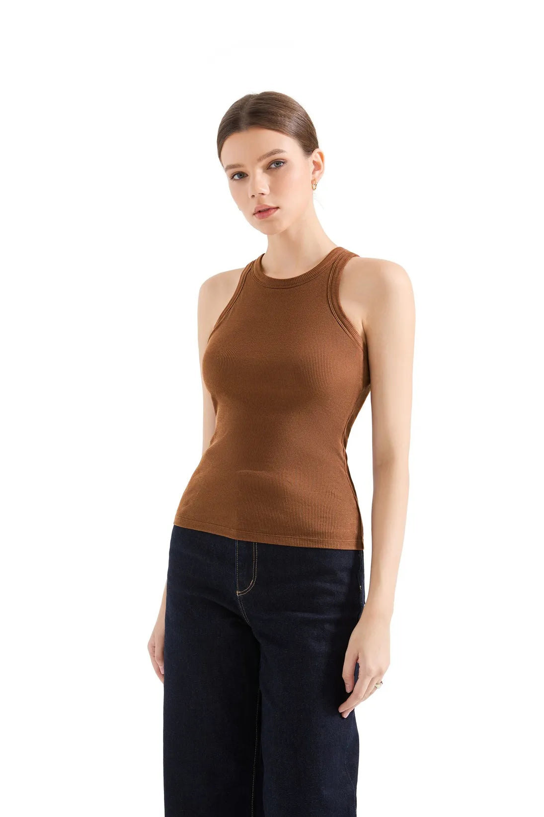 Cotton Ribbed Crew Neck Tank Top