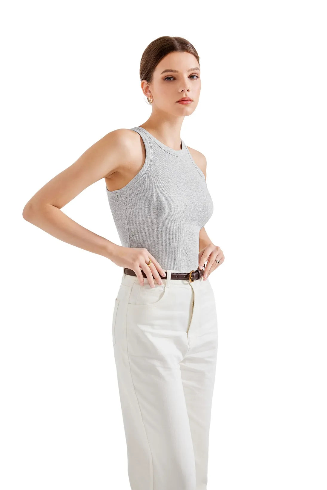 Cotton Ribbed Crew Neck Tank Top