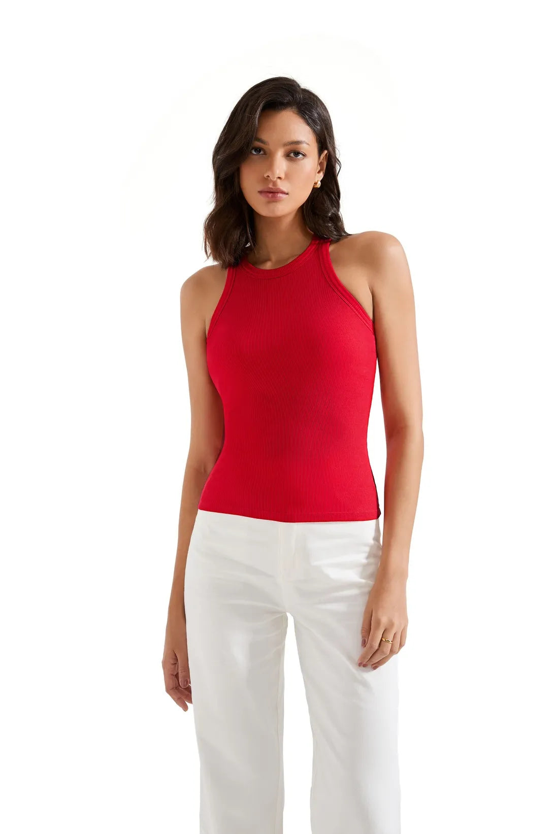 Cotton Ribbed Crew Neck Tank Top