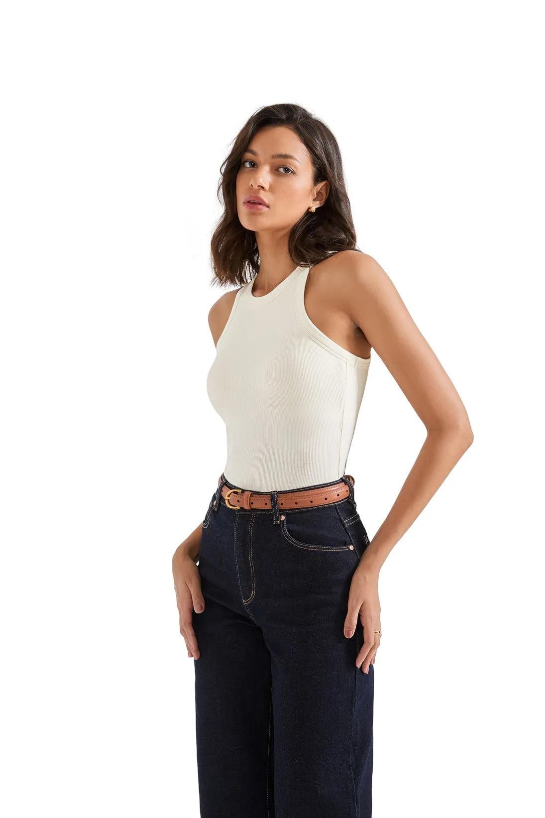 Cotton Ribbed Crew Neck Tank Top