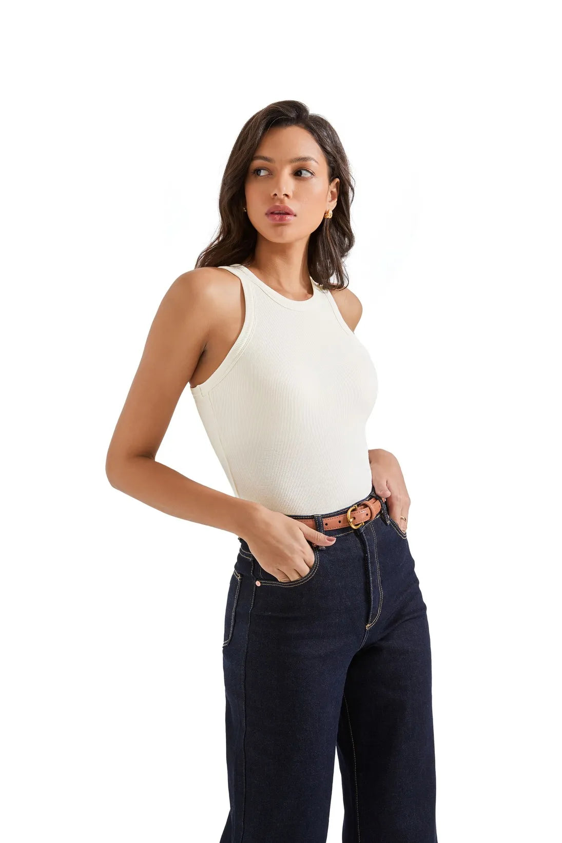 Cotton Ribbed Crew Neck Tank Top