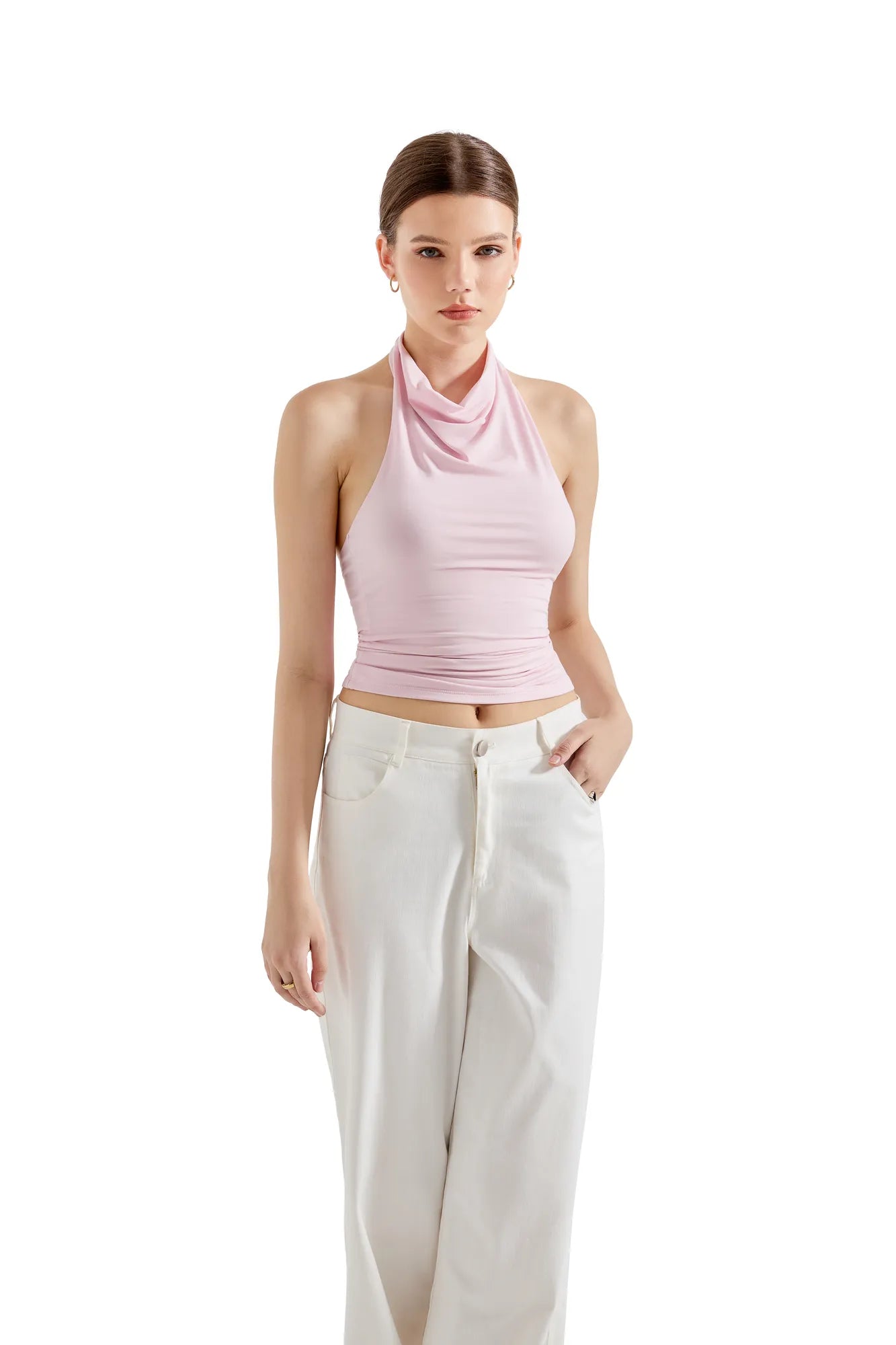 Buttery Soft Cowl Neck Tank Top-SUUKSESS-Pink-XS-SUUKSESS