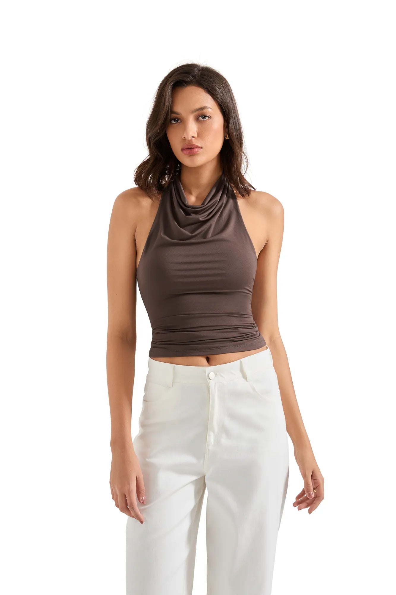 Buttery Soft Cowl Neck Tank Top-SUUKSESS-Brown-XS-SUUKSESS