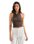 Buttery Soft Cowl Neck Tank Top-SUUKSESS-Brown-XS-SUUKSESS