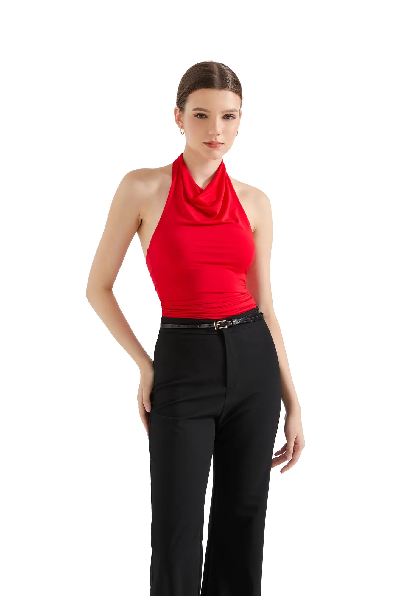 Buttery Soft Cowl Neck Tank Top-SUUKSESS-Red-XS-SUUKSESS