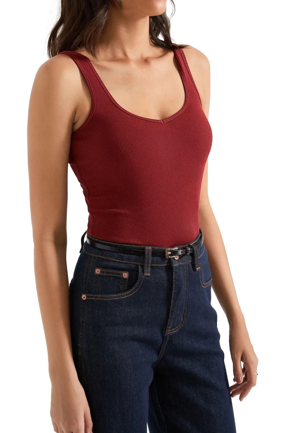 Cotton Ribbed Heart Neck Tank Top