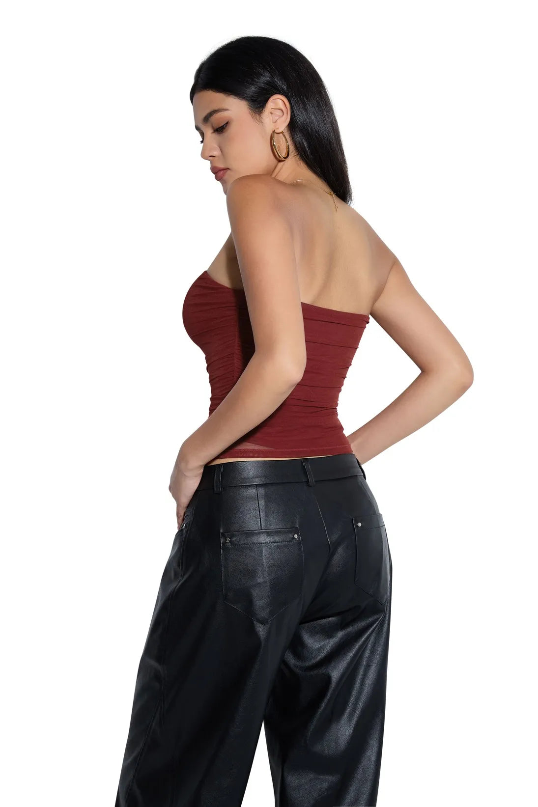 Mesh Ruched Tube Top &amp; Scarf