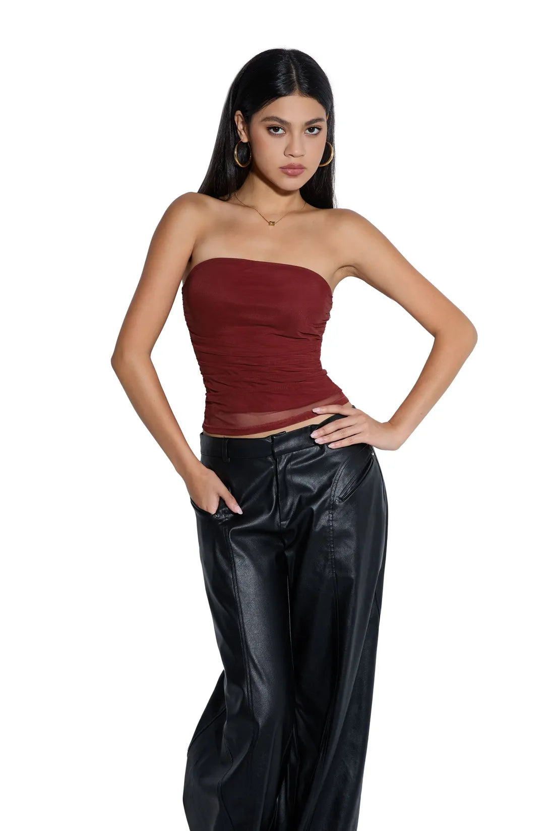 Mesh Ruched Tube Top &amp; Scarf