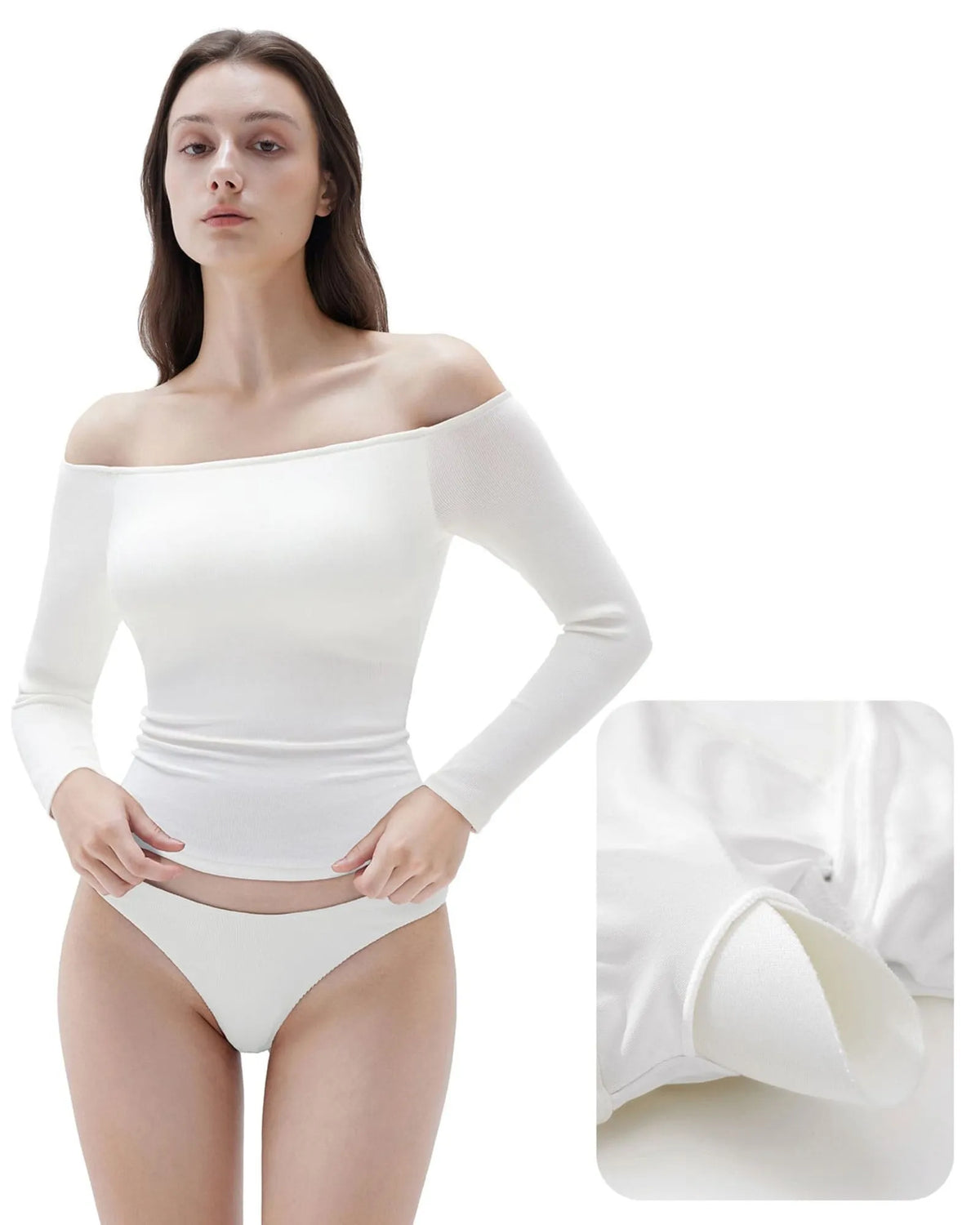 Ribbed Padded Off Shoulder Shirt - Long Sleeve