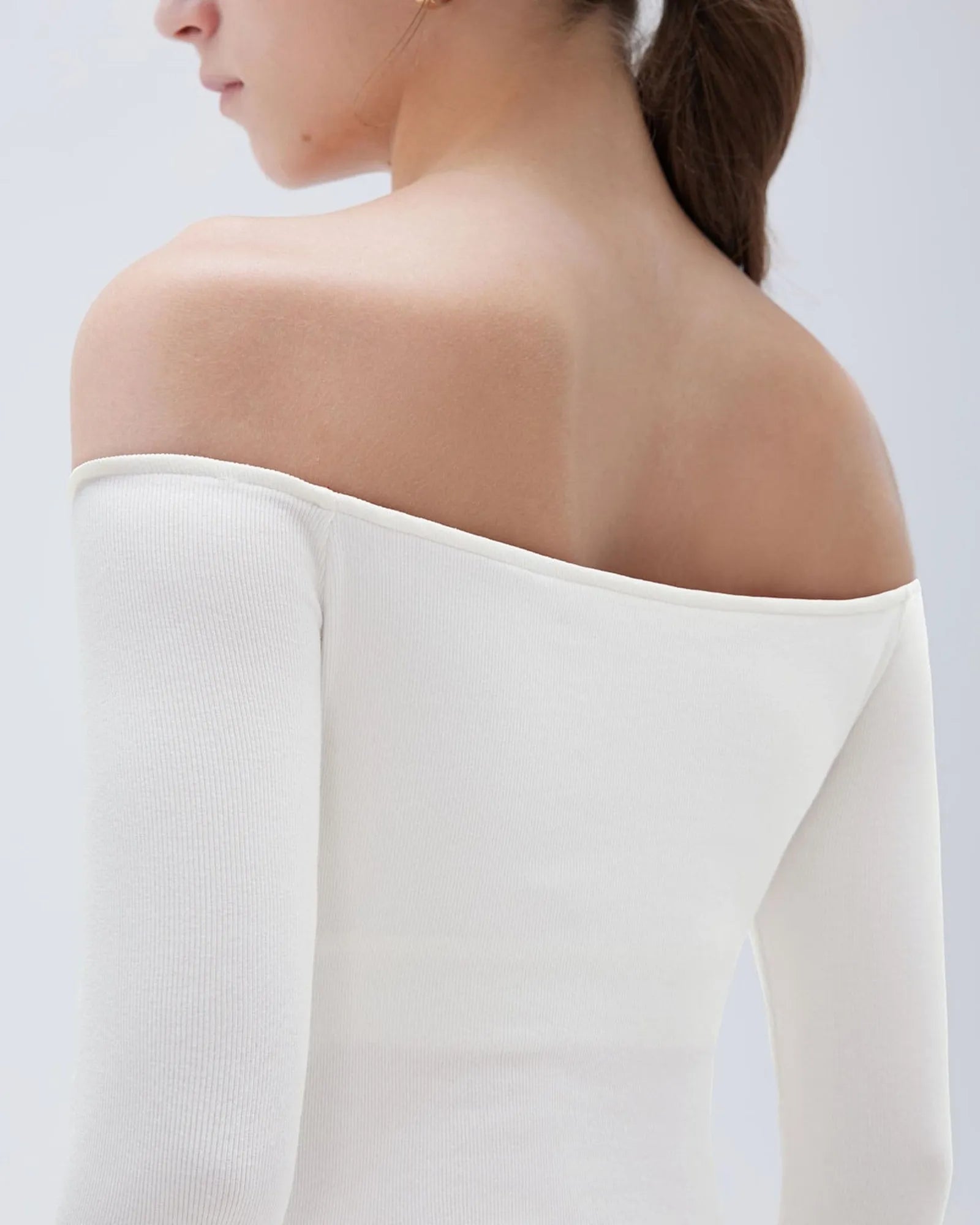 Ribbed Padded Off Shoulder Shirt - Long Sleeve