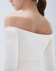 Ribbed Padded Off Shoulder Shirt - Long Sleeve