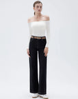 Ribbed Padded Off Shoulder Shirt - Long Sleeve