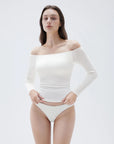 Ribbed Padded Off Shoulder Shirt - Long Sleeve