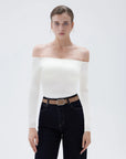 Ribbed Padded Off Shoulder Shirt - Long Sleeve