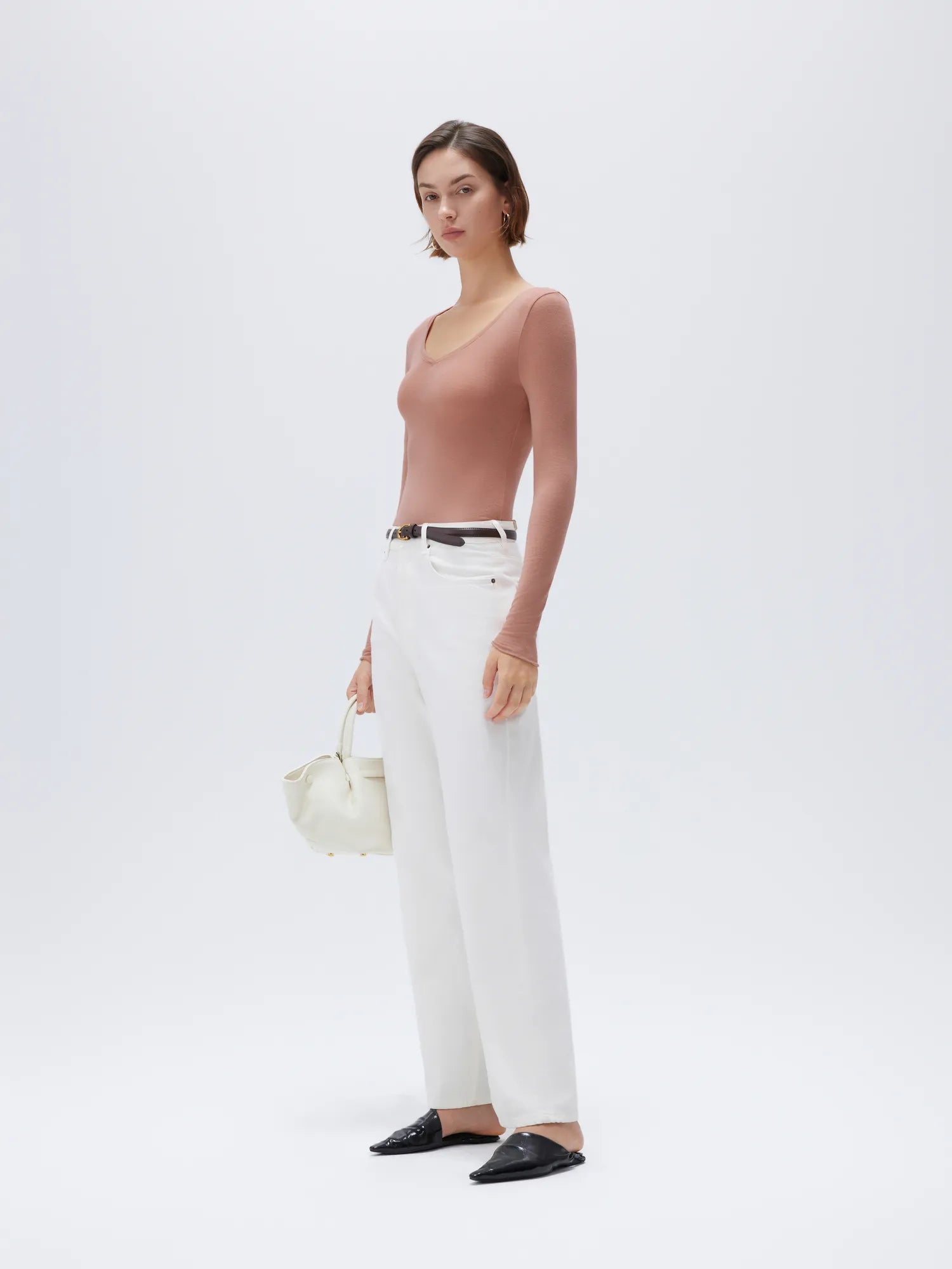 SUUKSESS Cloud Cashmere Women V Neck Fitted Long Sleeve Shirt Basic Soft Knit Tops-SUUKSESS-SUUKSESS