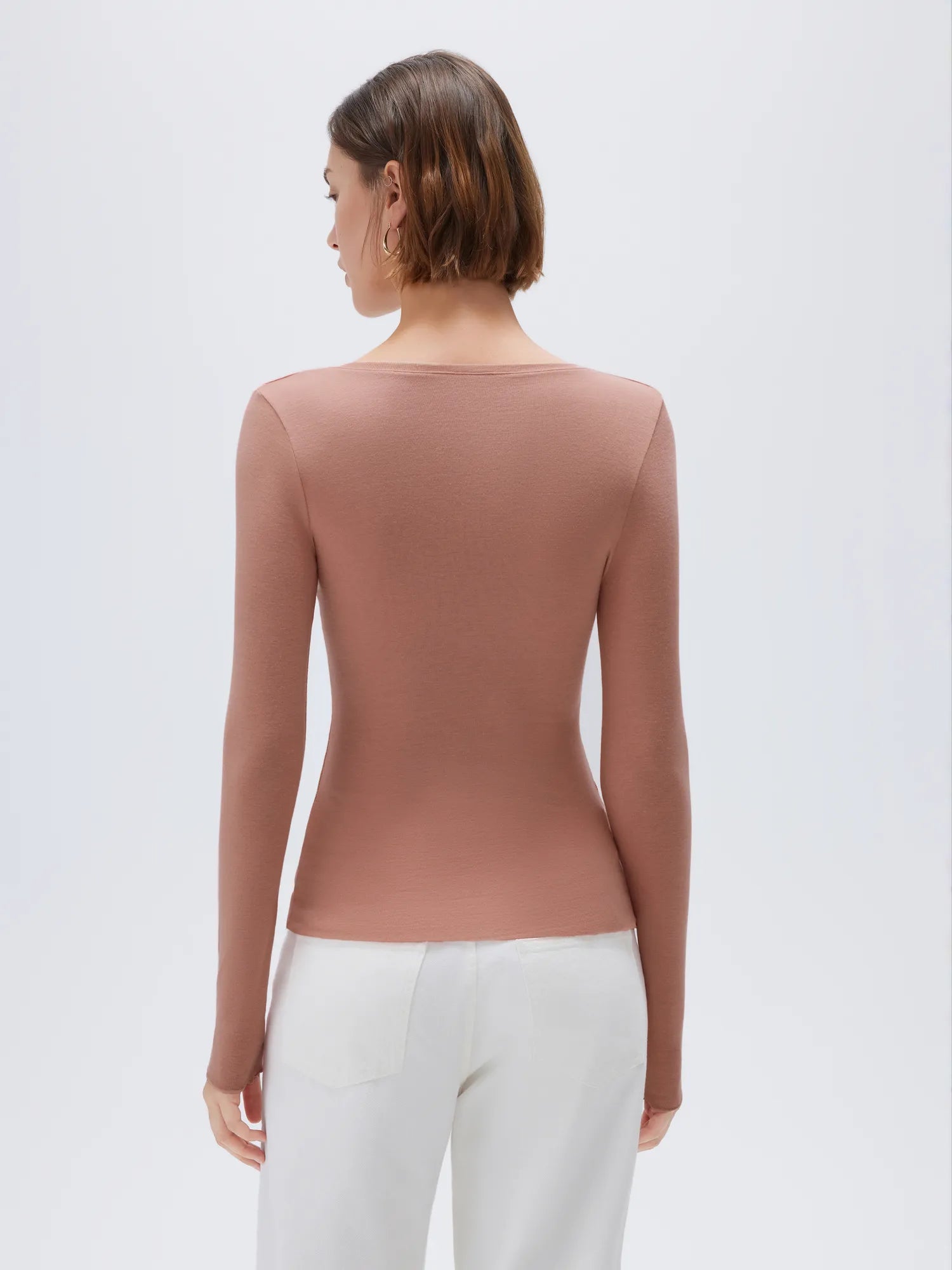 SUUKSESS Cloud Cashmere Women V Neck Fitted Long Sleeve Shirt Basic Soft Knit Tops-SUUKSESS-SUUKSESS