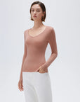 SUUKSESS Cloud Cashmere Women V Neck Fitted Long Sleeve Shirt Basic Soft Knit Tops-SUUKSESS-SUUKSESS