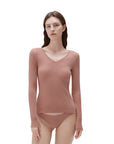 SUUKSESS Cloud Cashmere Women V Neck Fitted Long Sleeve Shirt Basic Soft Knit Tops-SUUKSESS-SUUKSESS