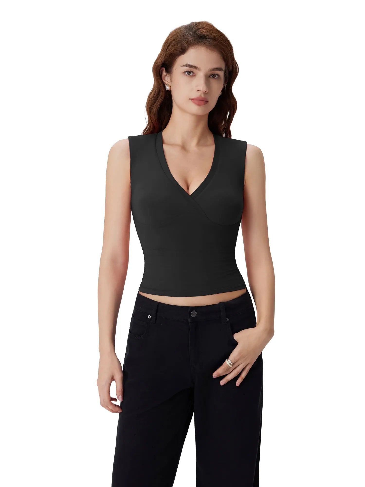 V Neck Double Lined Camisole Tank Tops-SUUKSESS-SUUKSESS