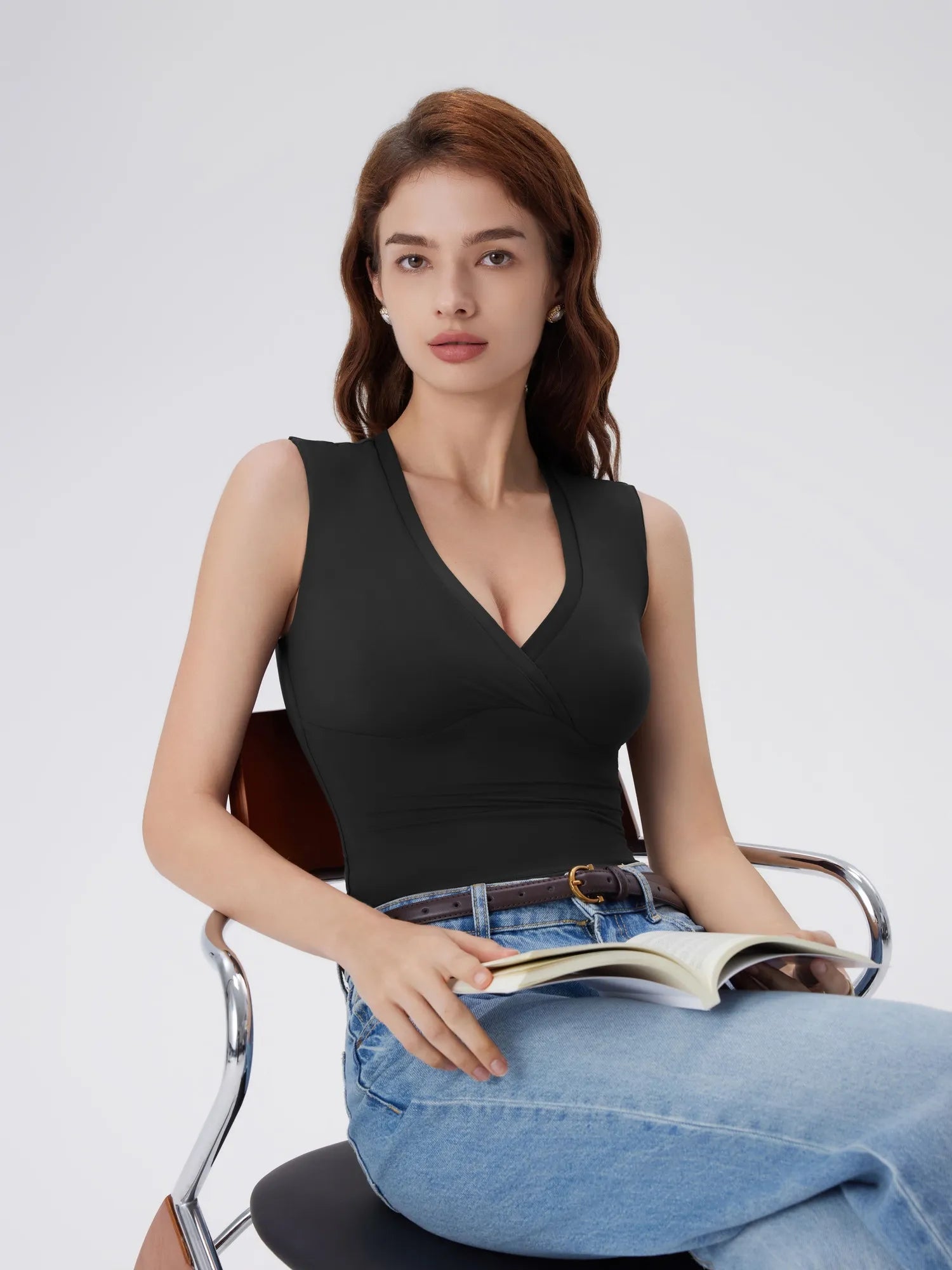 V Neck Double Lined Camisole Tank Tops-SUUKSESS-SUUKSESS