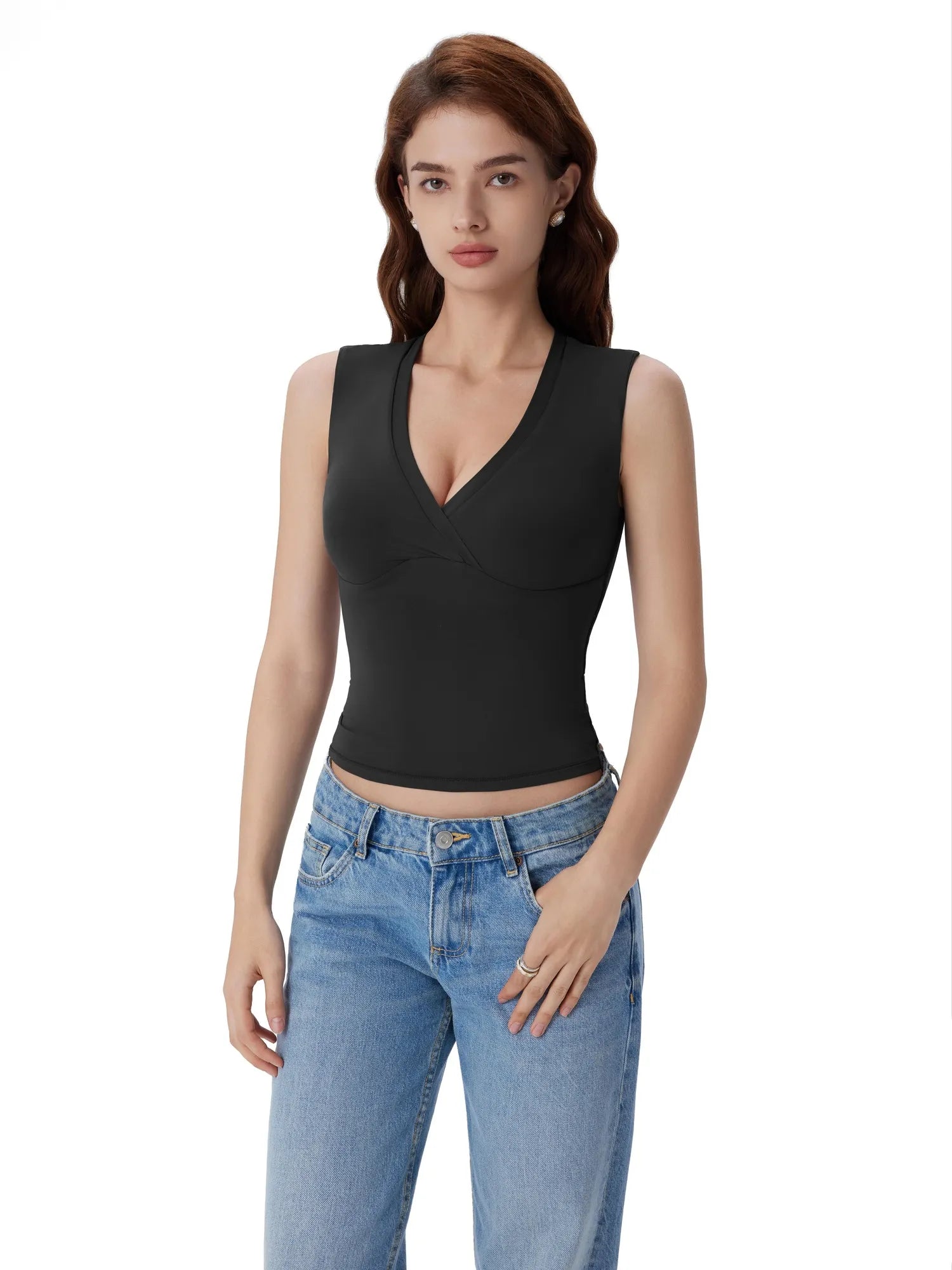 V Neck Double Lined Camisole Tank Tops-SUUKSESS-SUUKSESS