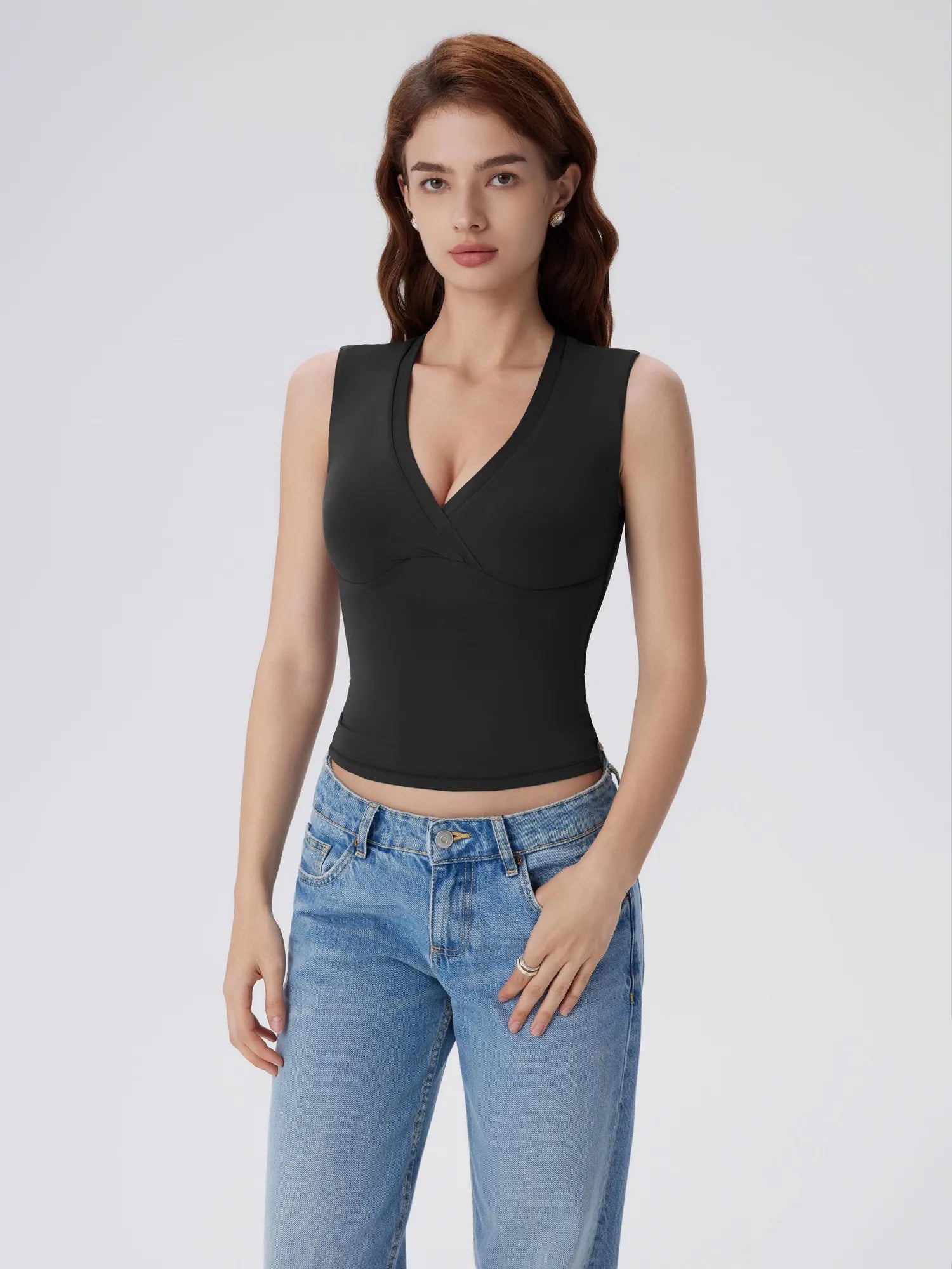 V Neck Double Lined Camisole Tank Tops-SUUKSESS-SUUKSESS