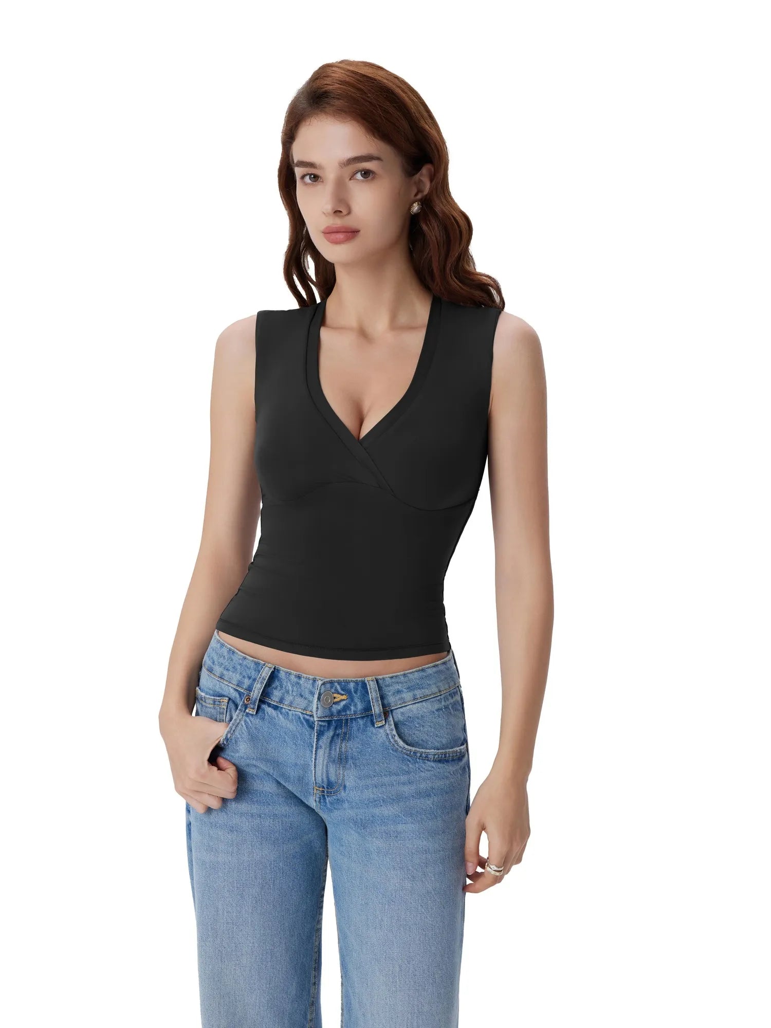 V Neck Double Lined Camisole Tank Tops-SUUKSESS-SUUKSESS