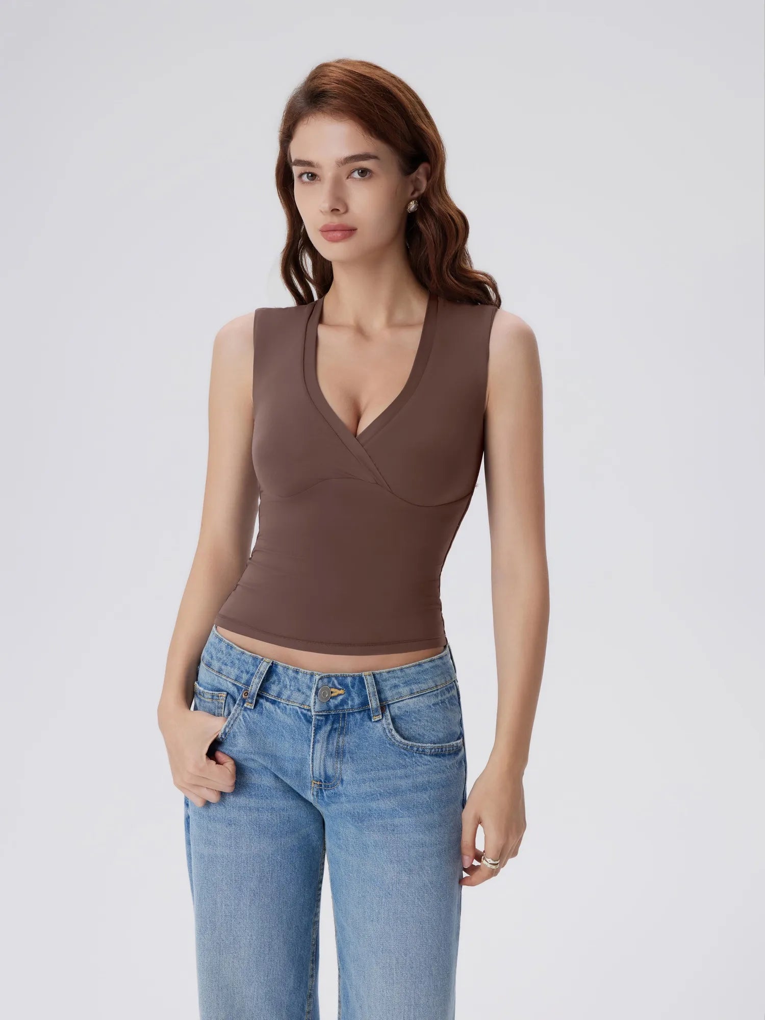 V Neck Double Lined Camisole Tank Tops-SUUKSESS-SUUKSESS