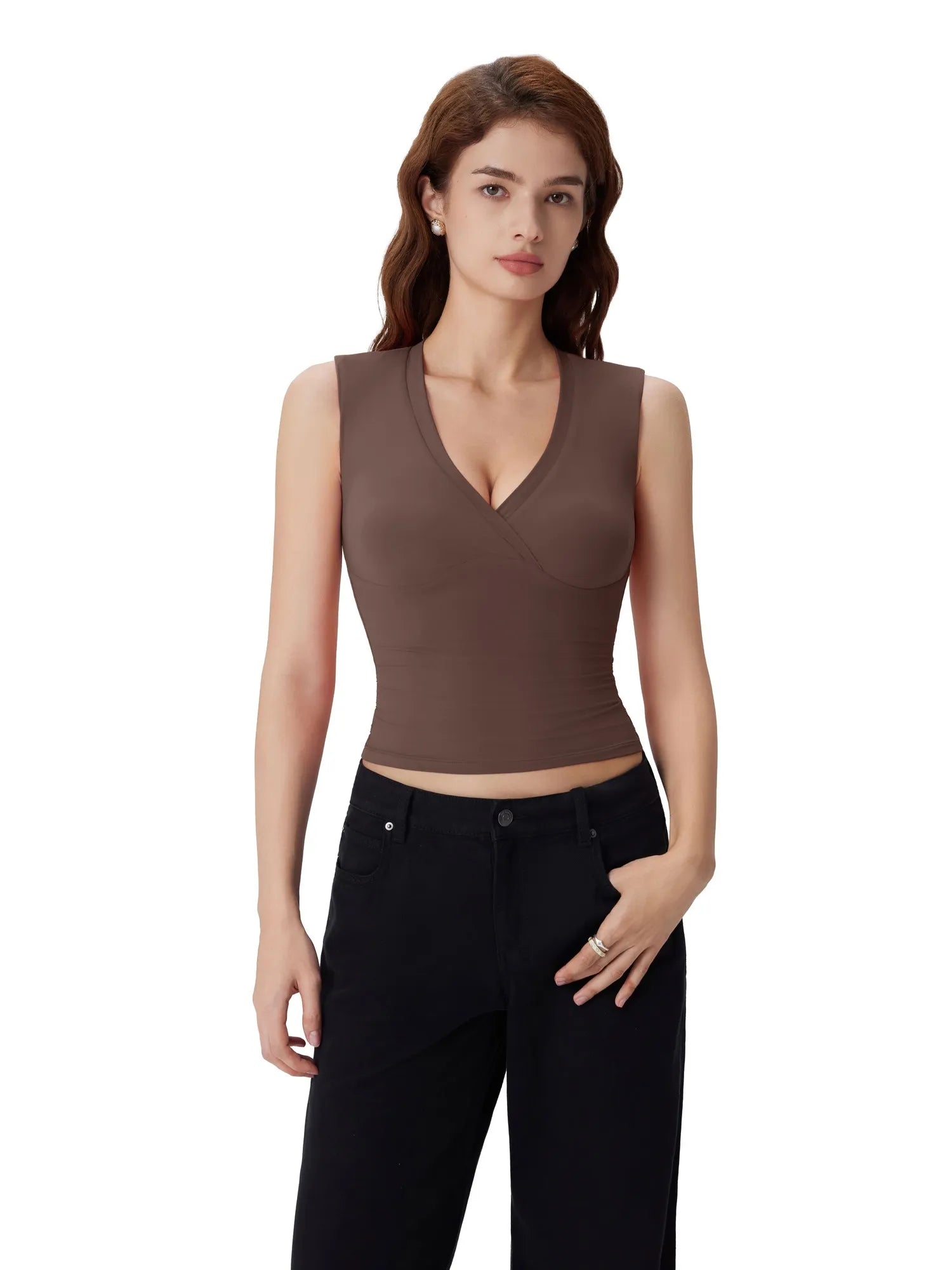 V Neck Double Lined Camisole Tank Tops-SUUKSESS-SUUKSESS