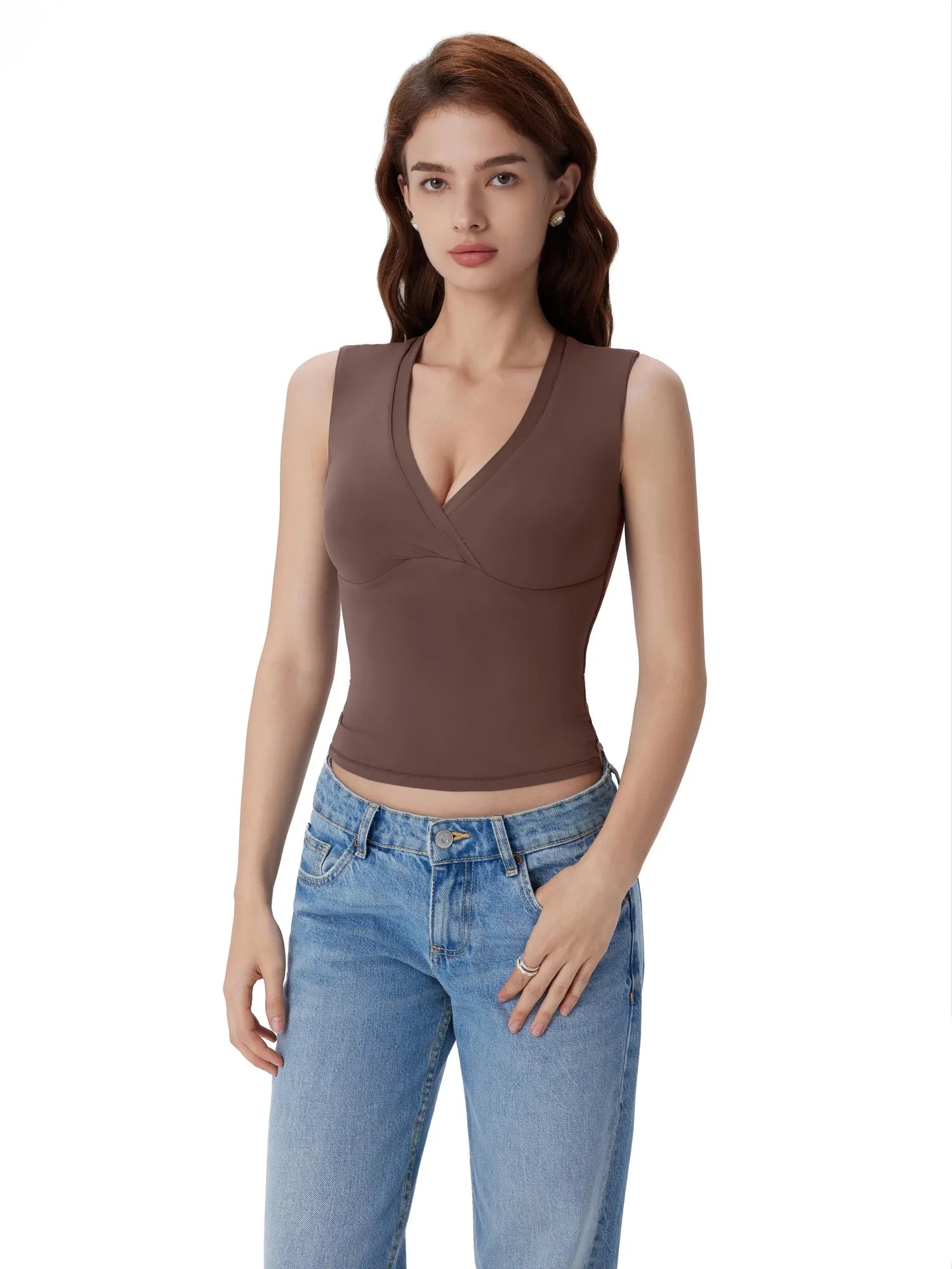 V Neck Double Lined Camisole Tank Tops-SUUKSESS-SUUKSESS