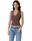 V Neck Double Lined Camisole Tank Tops-SUUKSESS-SUUKSESS