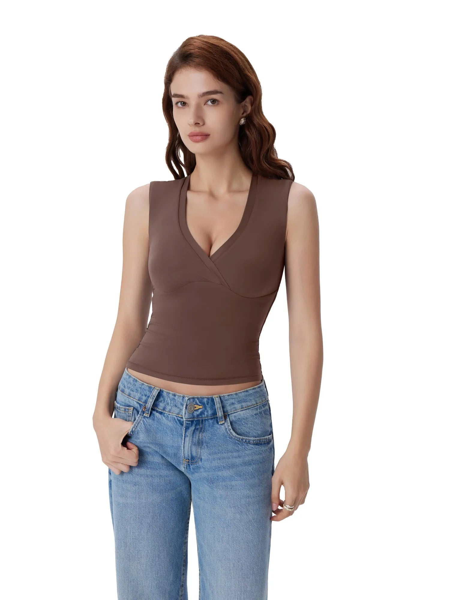 V Neck Double Lined Camisole Tank Tops-SUUKSESS-SUUKSESS