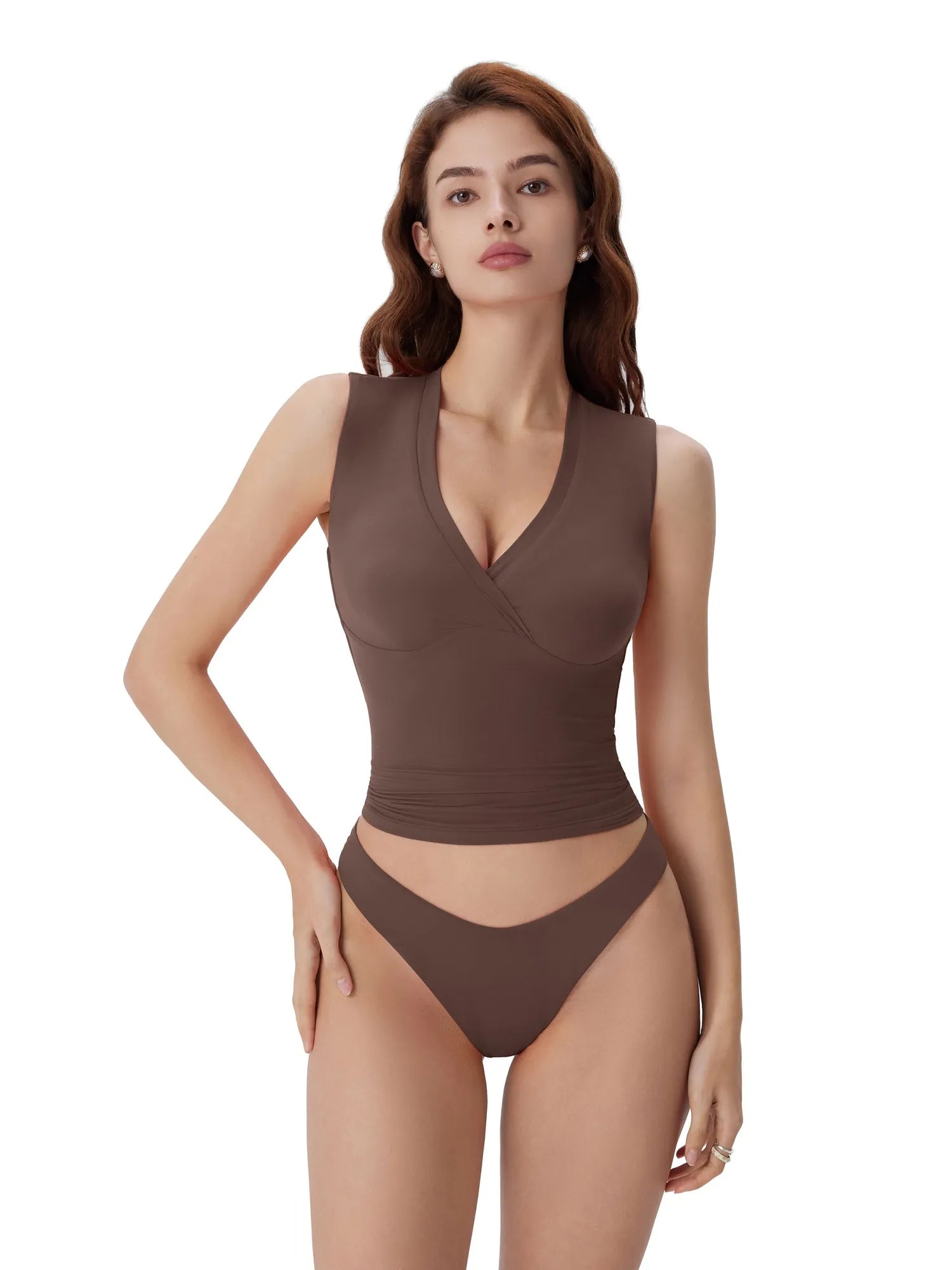 V Neck Double Lined Camisole Tank Tops-SUUKSESS-SUUKSESS