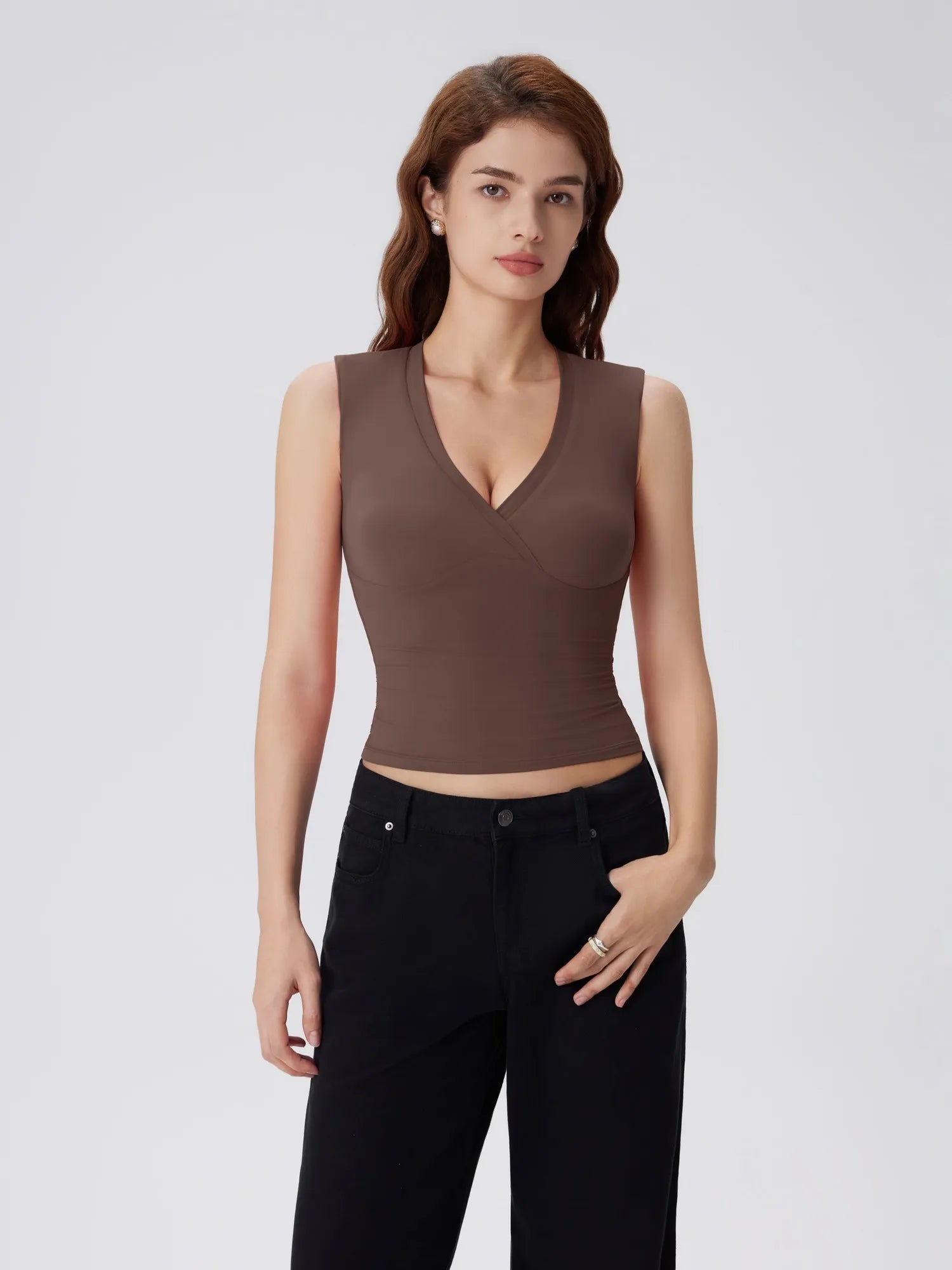 V Neck Double Lined Camisole Tank Tops-SUUKSESS-SUUKSESS