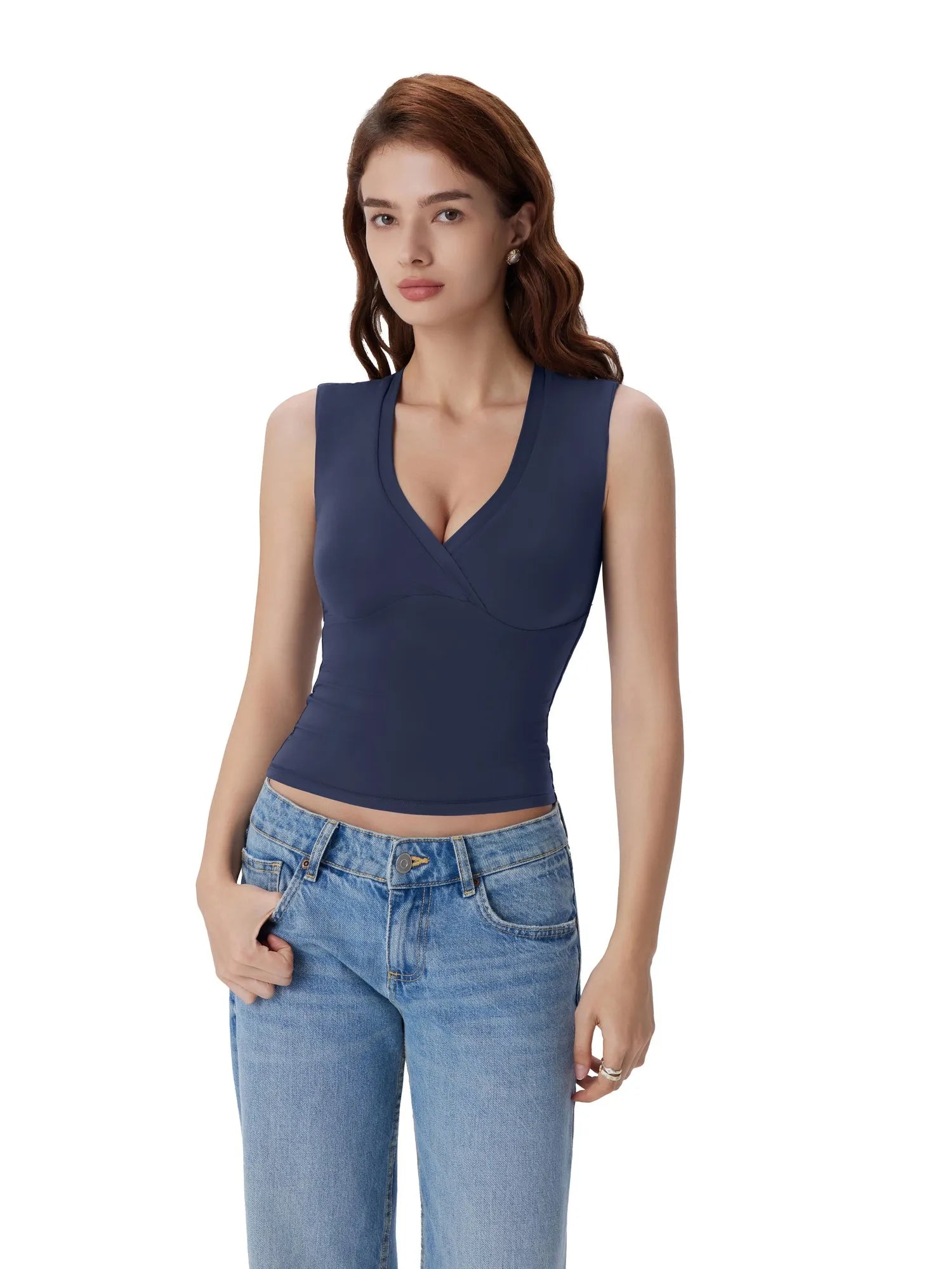 V Neck Double Lined Camisole Tank Tops-SUUKSESS-SUUKSESS