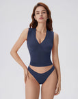 V Neck Double Lined Camisole Tank Tops-SUUKSESS-Navy-XS-SUUKSESS